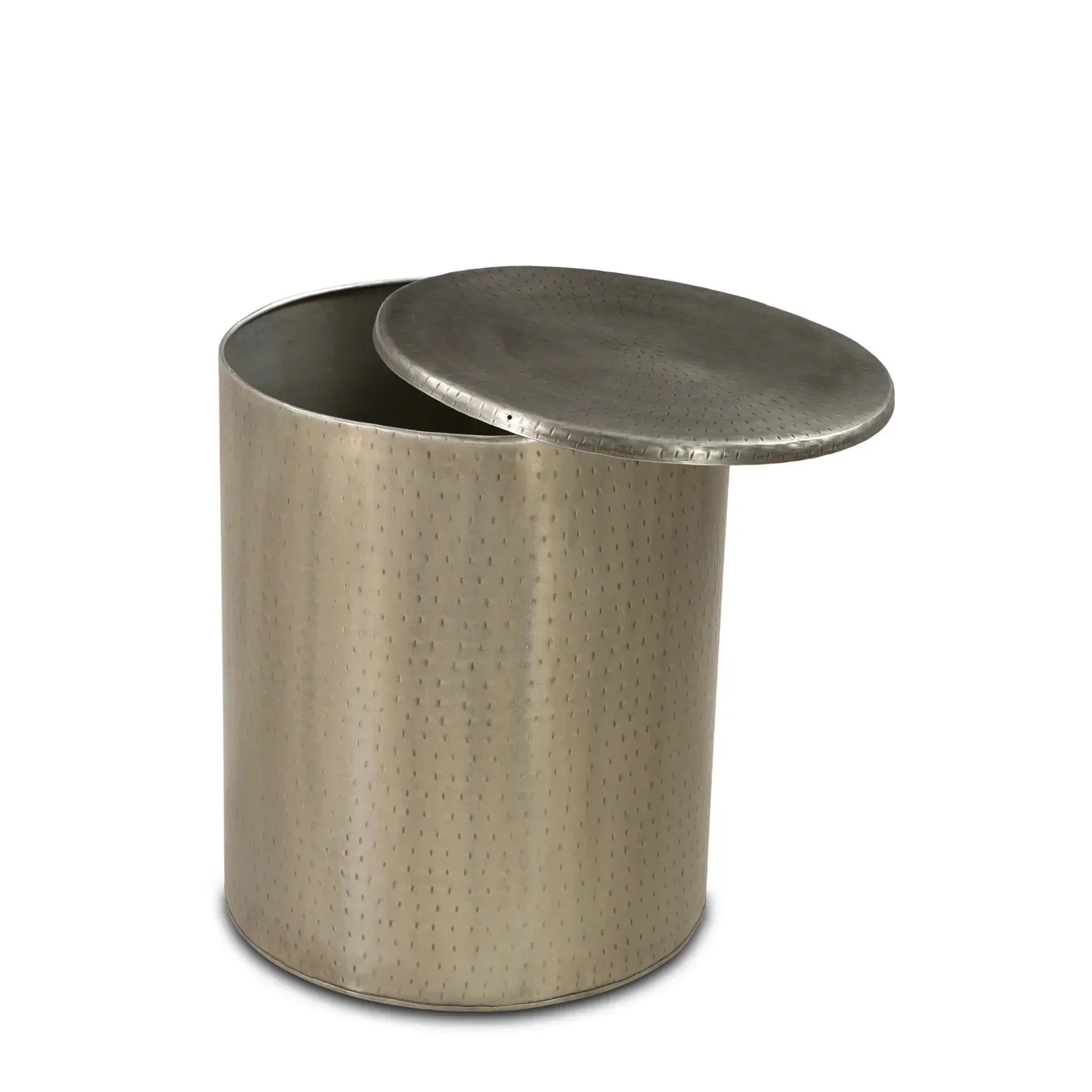 Alevi Drum Silver Iron End Table, back view - House Of Avana