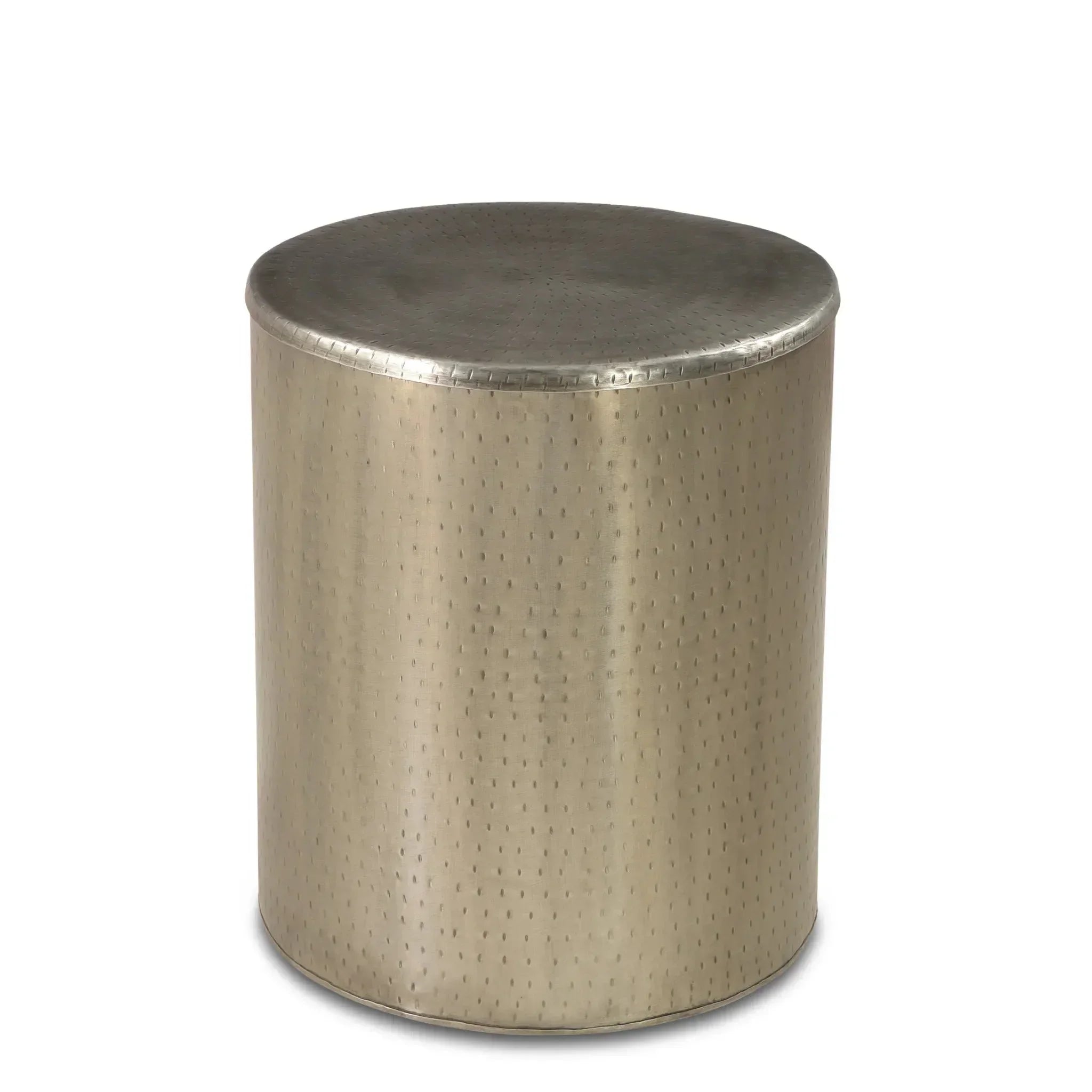 Alevi Drum Silver Iron End Table, front view - House Of Avana