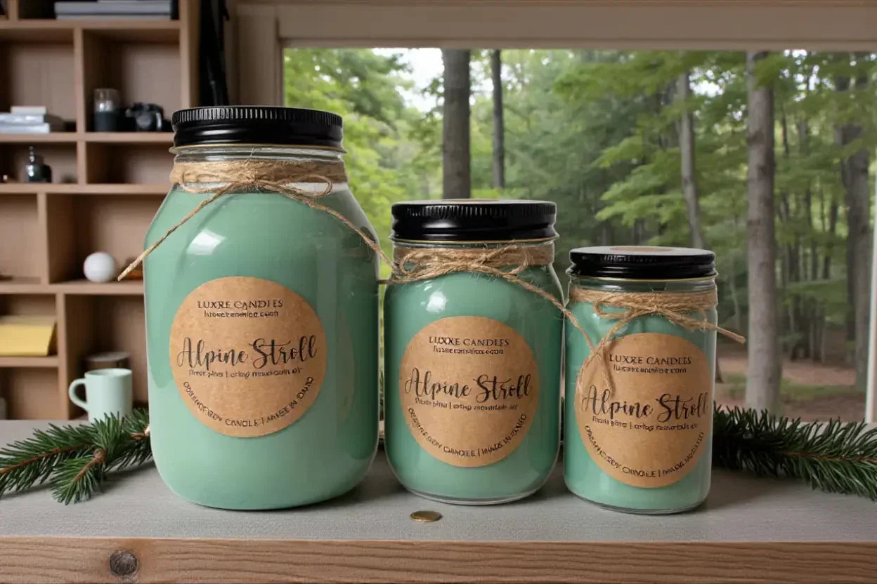 Alpine Stroll Mason Jar Soy Candle, detail shot - House Of Avana