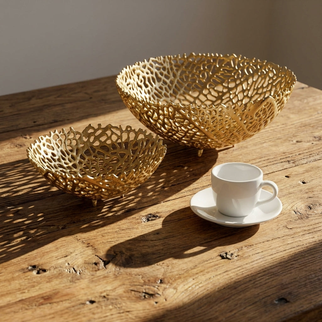Aluminum Gold Finish Metal Fruit Basket