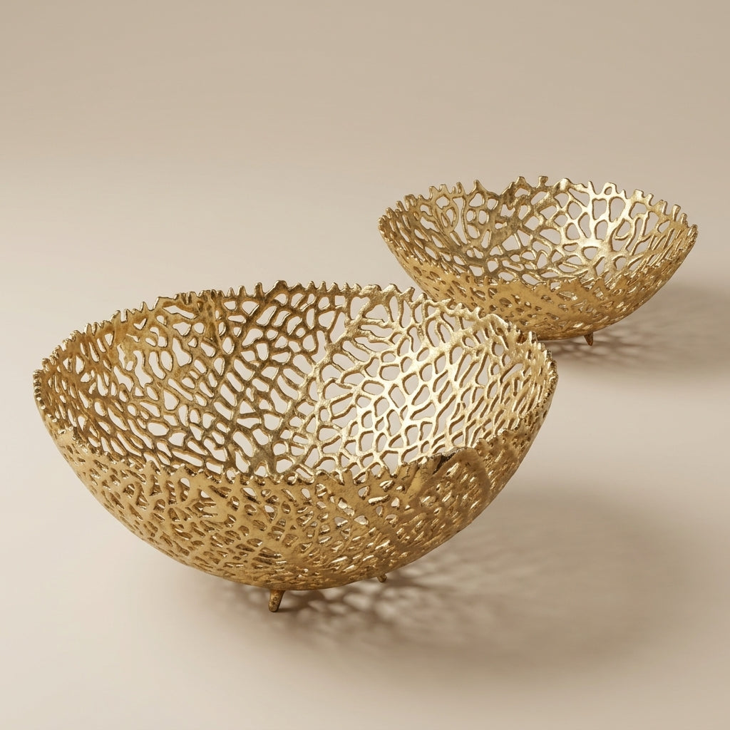 Aluminum Gold Finish Metal Fruit Basket