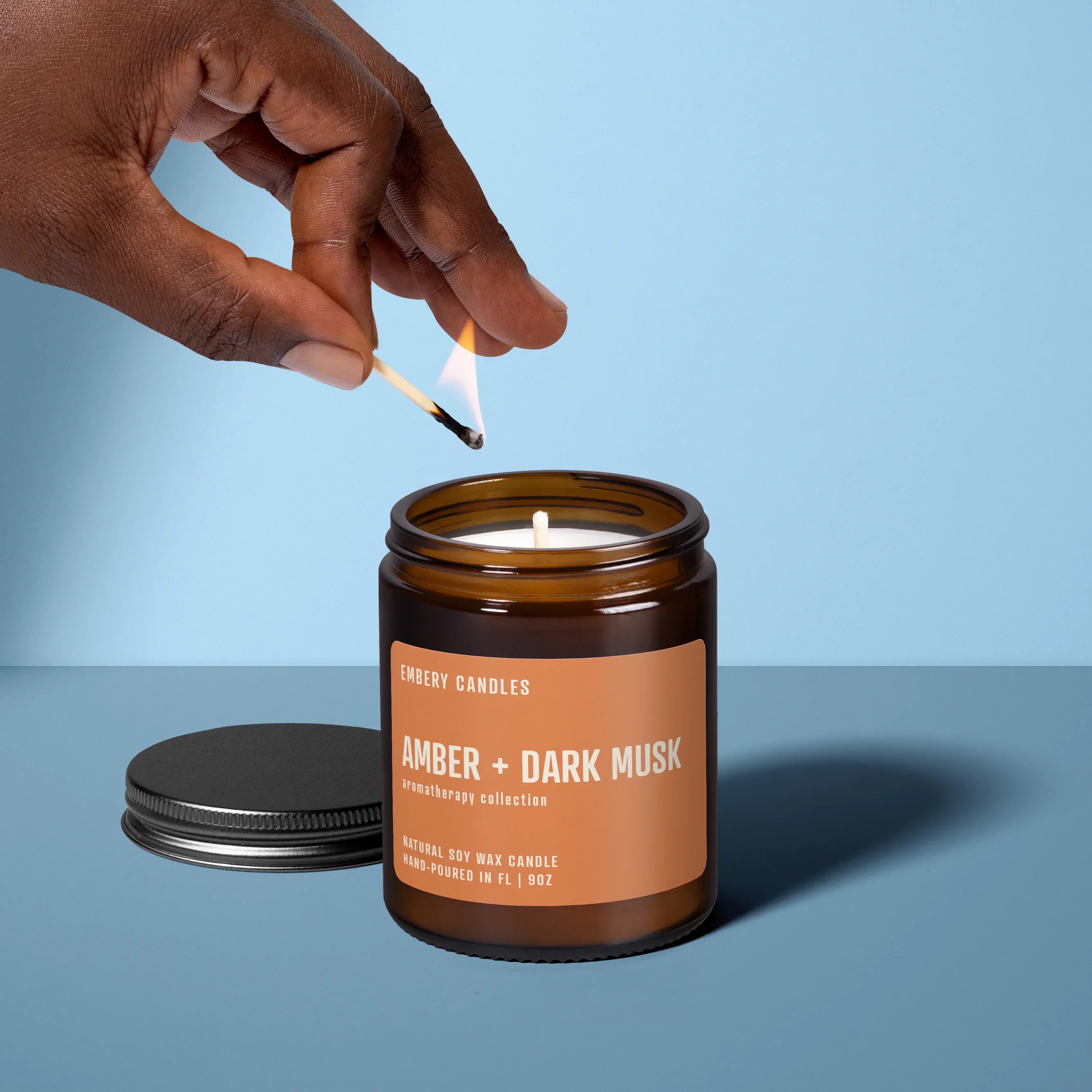 Amber + Dark Musk | Soy Wax Scented Candle, back view - House Of Avana