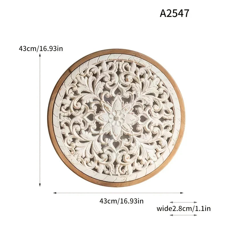 American Style Countryside Retro Carved Flower Design Wall Hanging for Homestay Entrance Living Room... - House Of Avana