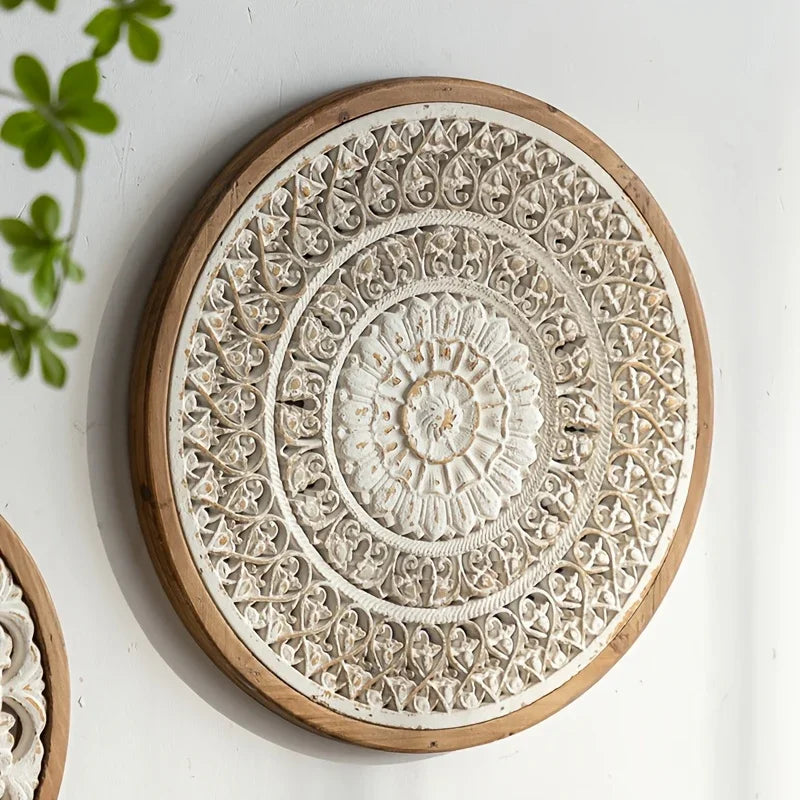 American Style Countryside Retro Carved Flower Design Wall Hanging for Homestay Entrance Living Room... - House Of Avana