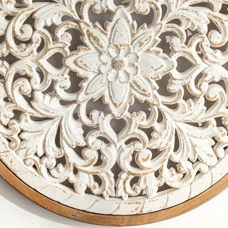 American Style Countryside Retro Carved Flower Design Wall Hanging for Homestay Entrance Living Room... - House Of Avana