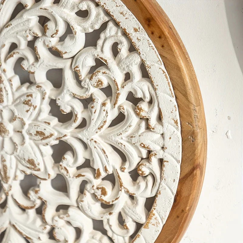 American Style Countryside Retro Carved Flower Design Wall Hanging for Homestay Entrance Living Room... - House Of Avana