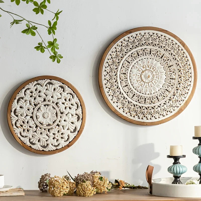 American Style Countryside Retro Carved Flower Design Wall Hanging for Homestay Entrance Living Room... - House Of Avana
