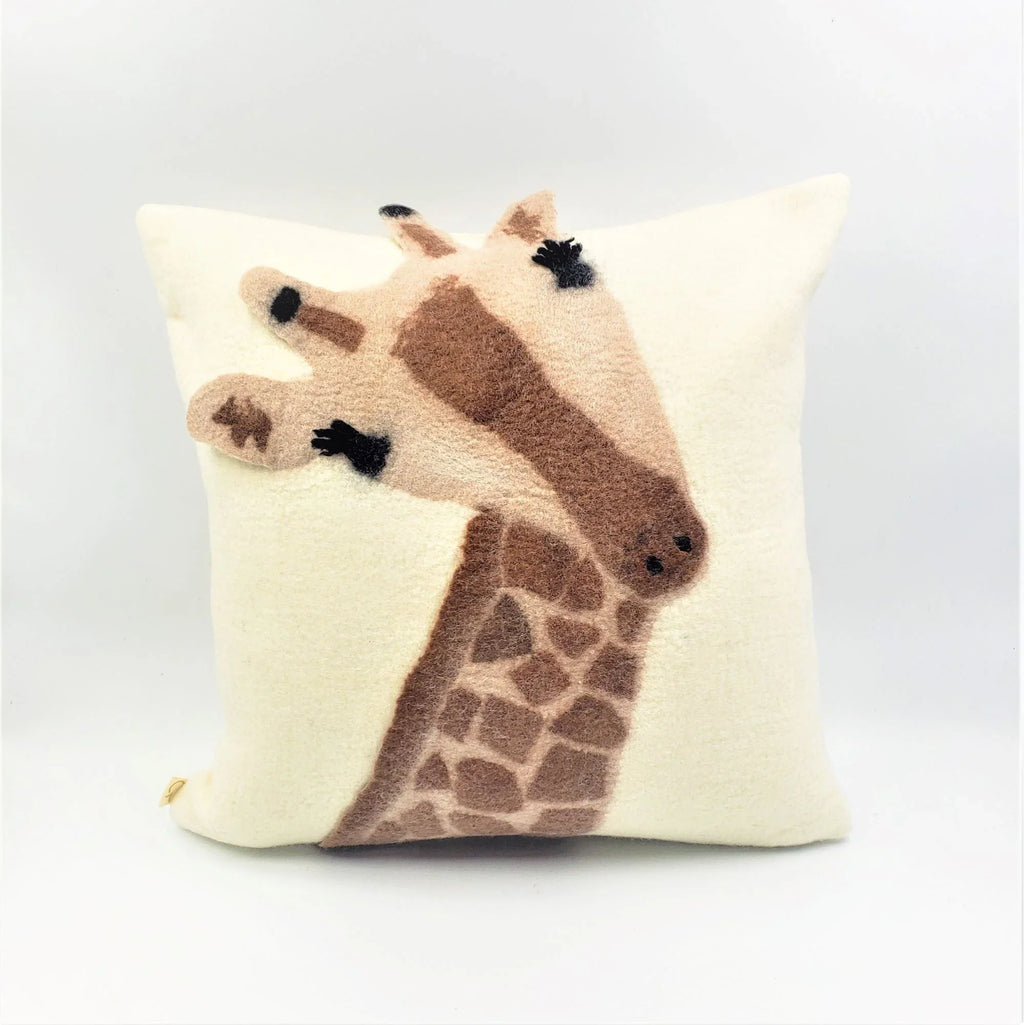 Animal Jungle Giraffe Wool Throw Pillow, side view - House Of Avana