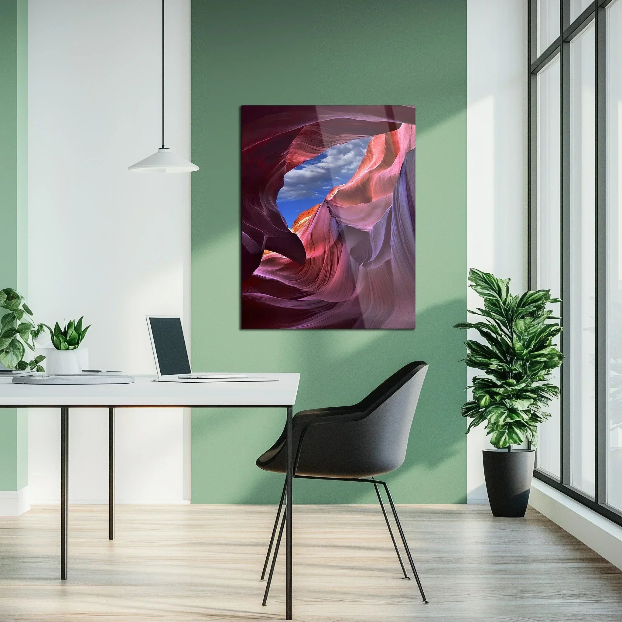 Antelope Canyon View Glass Wall Art – Vivid Desert Rock Formation Uv Print-kafcd033, front view - House Of Avana