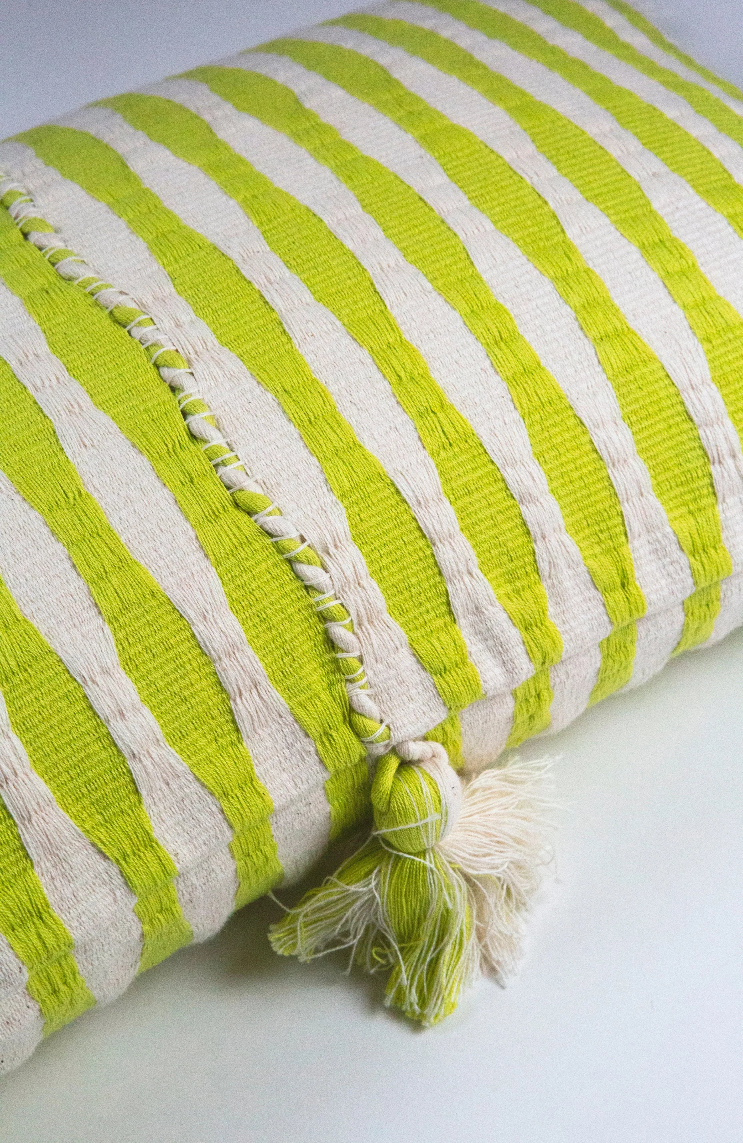 Antigua Pillow - Lemon Lime + Ivory Stripe Archive New York