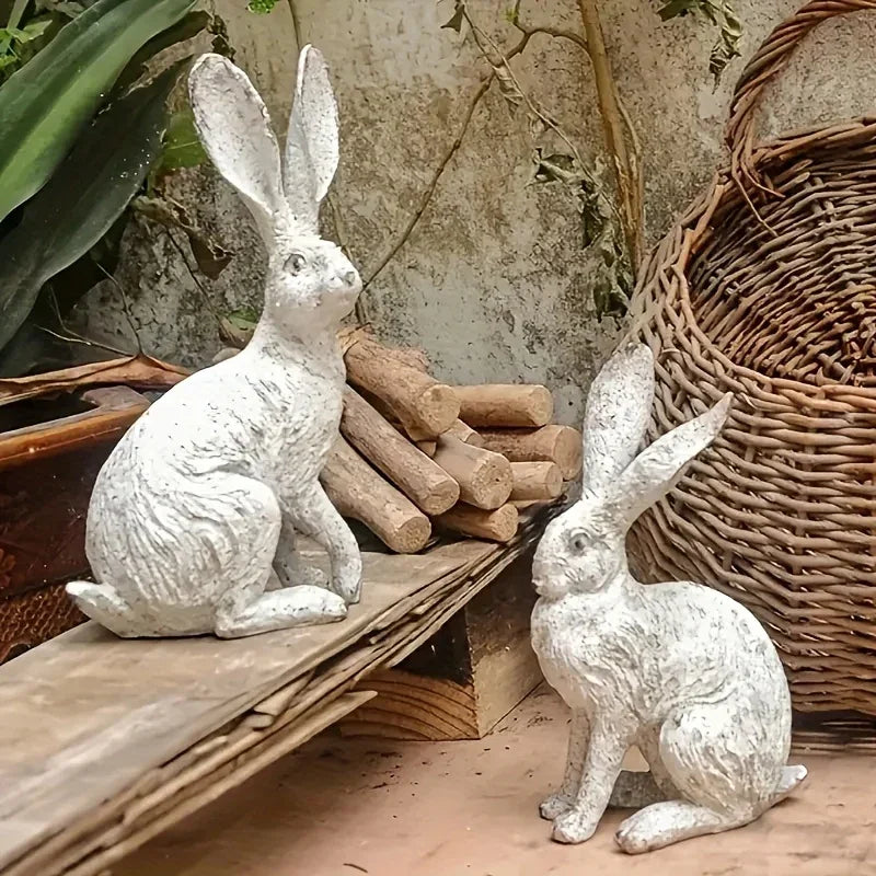 Antique Distressed Old Forest Rustic Wooden Rabbit Resin Sculpture, Animal Decor for Garden and Balcony,... - House Of Avana