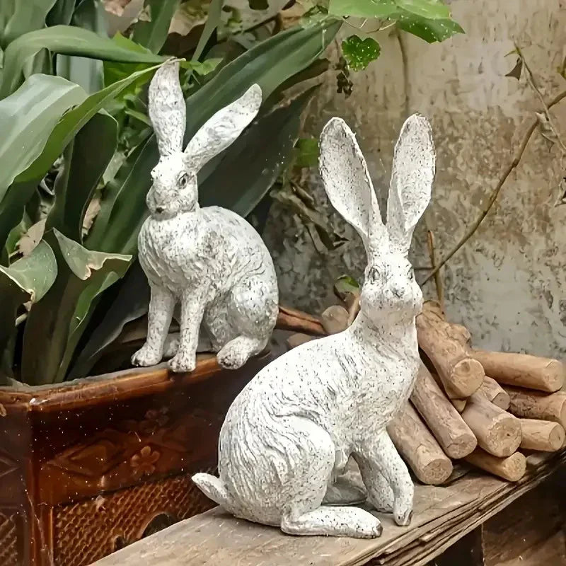 Antique Distressed Old Forest Rustic Wooden Rabbit Resin Sculpture, Animal Decor for Garden and Balcony,... - House Of Avana