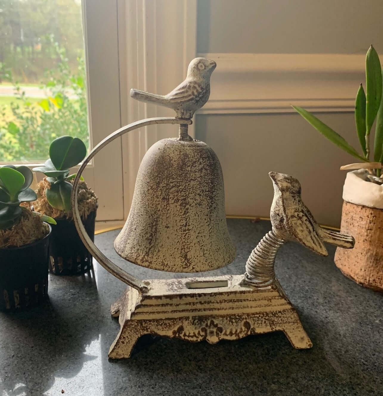 Antique Cast Iron Bird Counter Bell Vintage Shopper