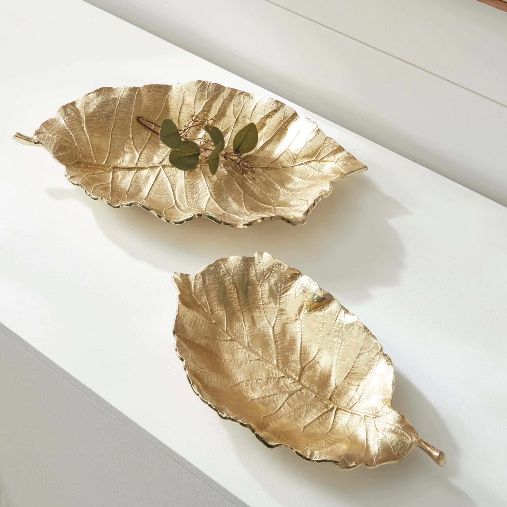Antique Gold Leaf Shaped Accent Tray Vintage Shopper