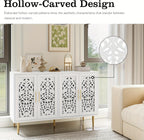 White cabinet with hollow-carved design in a living room setting