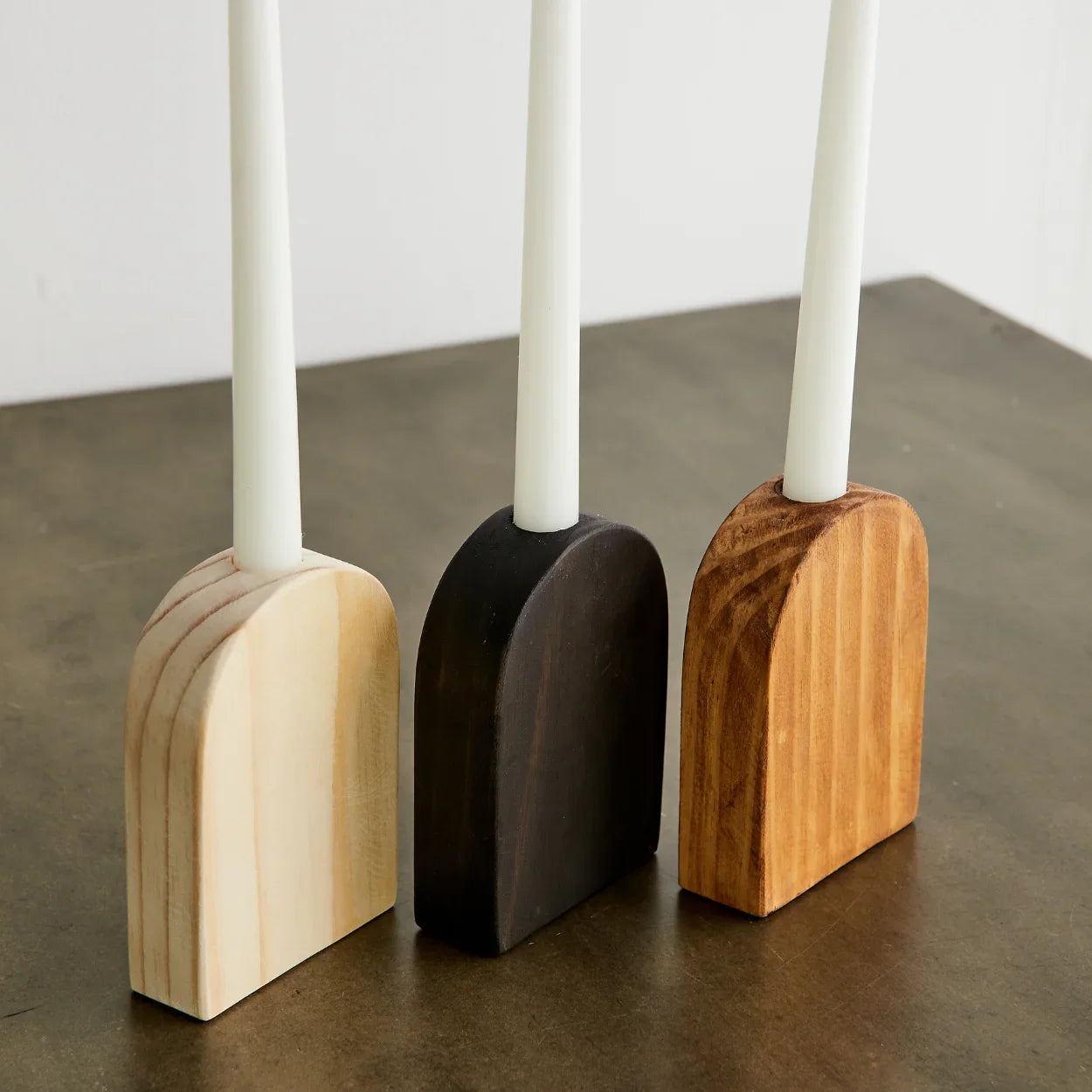 Arch Wooden Taper Candle Stand, back view - House Of Avana