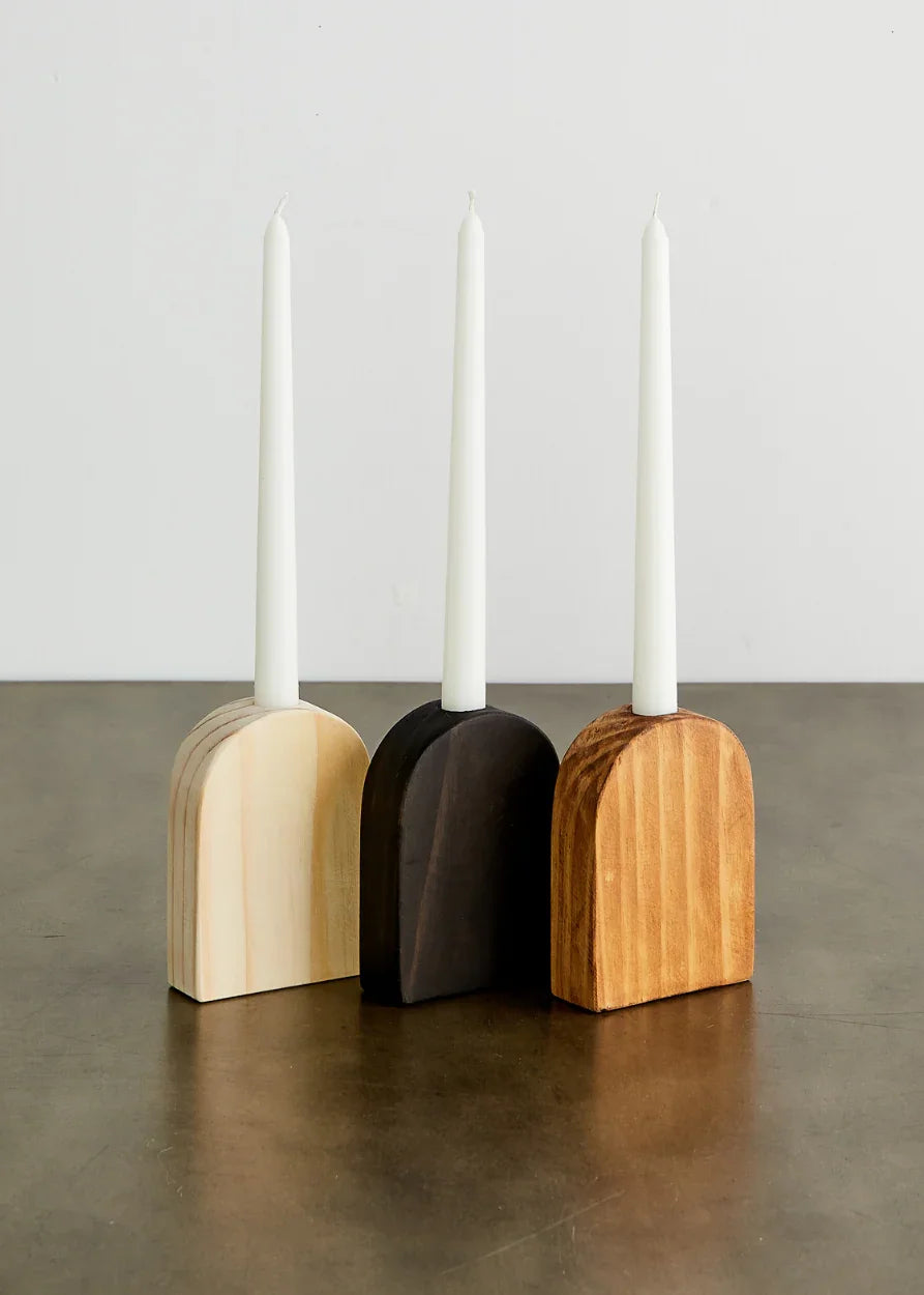 Arch Wooden Taper Candle Stand, front view - House Of Avana