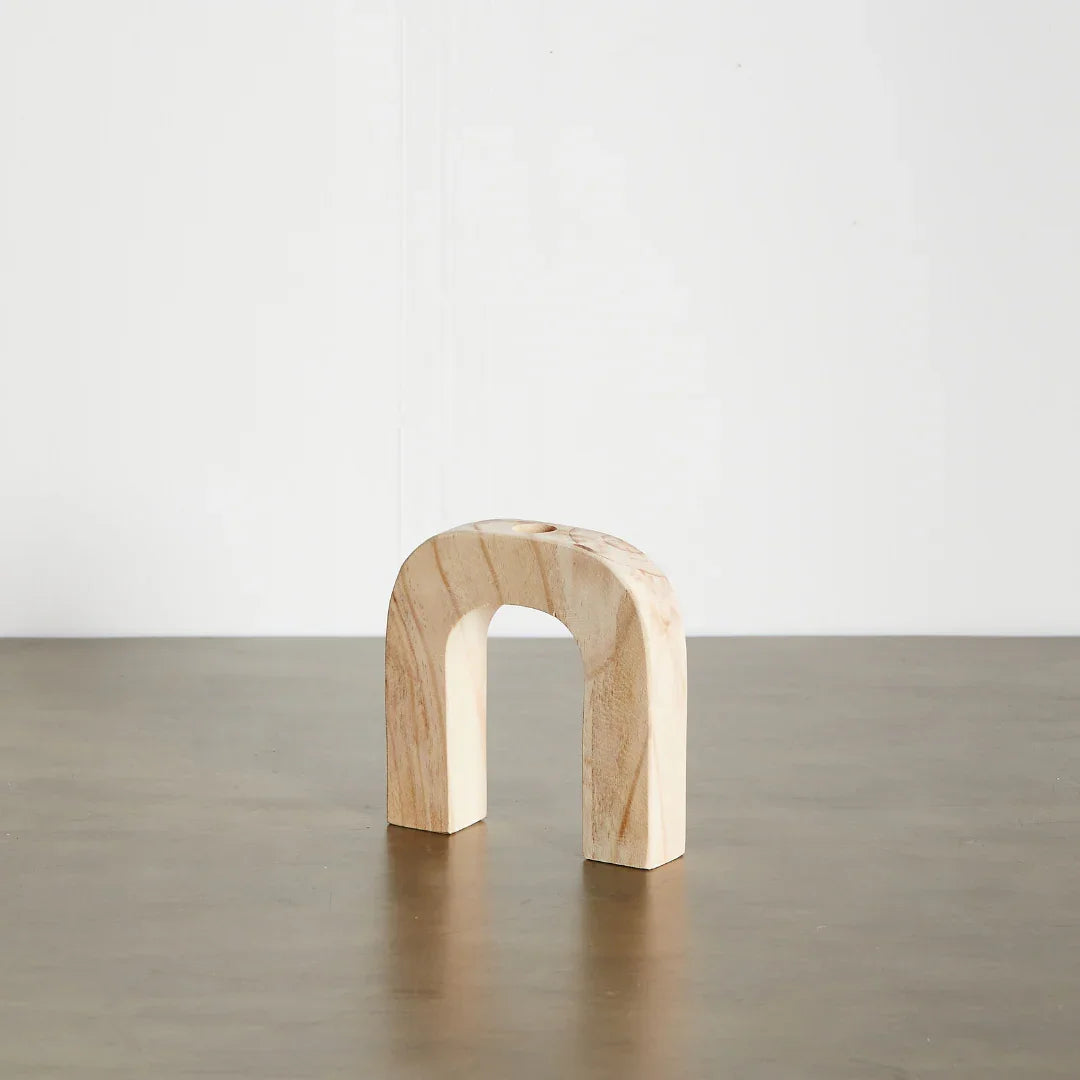 Arch Wooden Taper Candlestick Holder, detail shot - House Of Avana