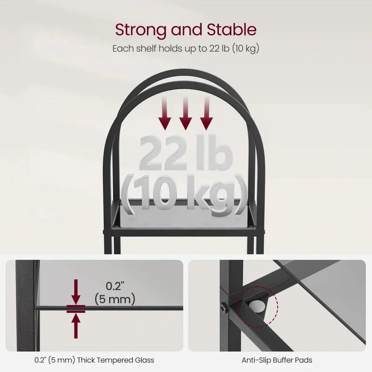 Arched Top Black Metal Display Rack Narrow Bookcase with 5 Glass Storage Shelves