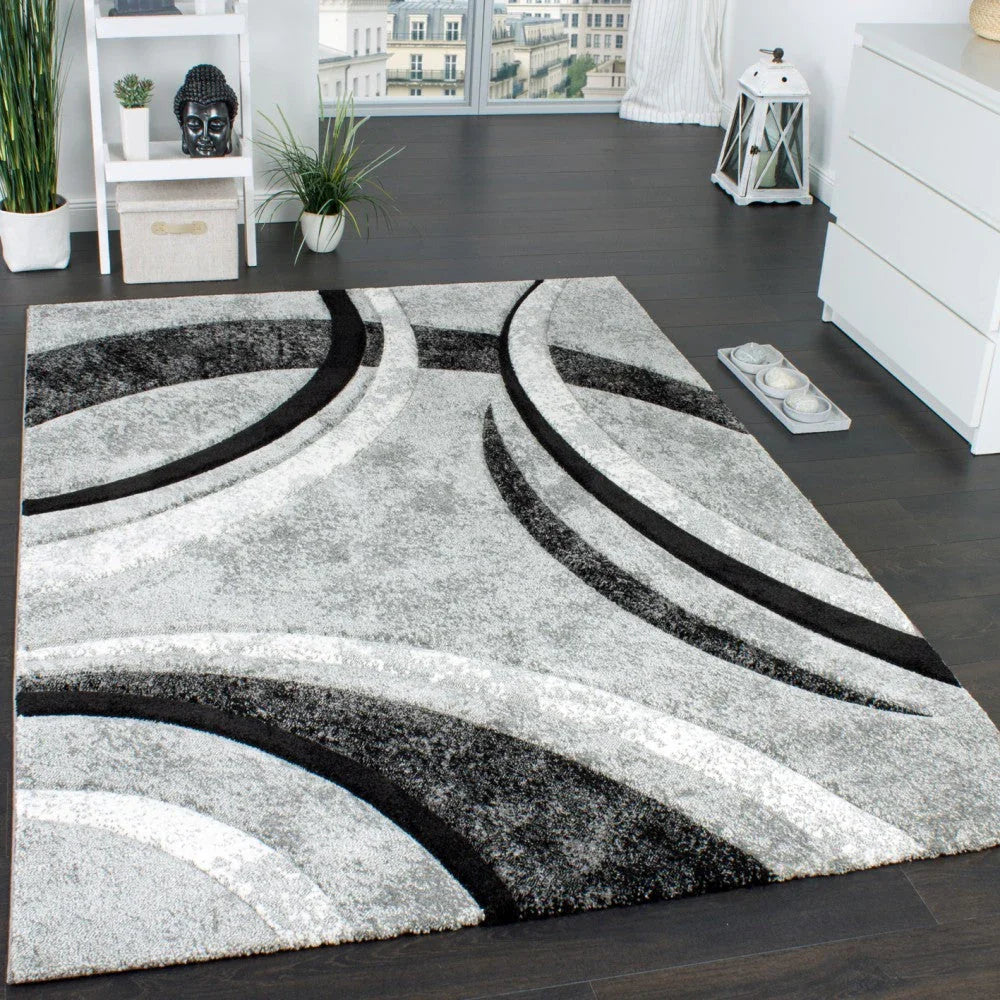 Area Rug Brilliance Grey White Geometric Pattern, detail shot - House Of Avana