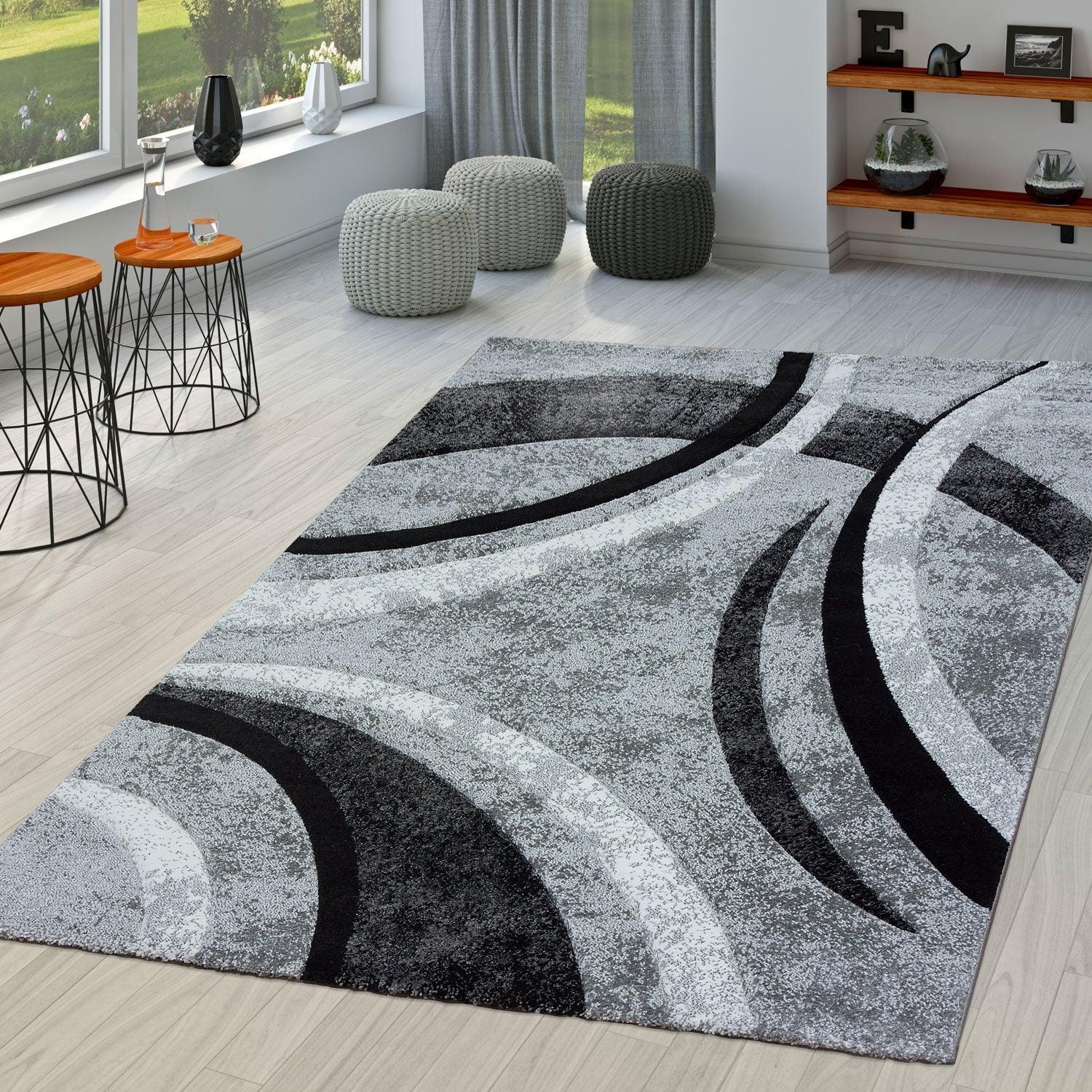Area Rug Brilliance Grey White Geometric Pattern, front view - House Of Avana