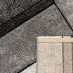 Area Rug Brilliance with Geometric Squares in Black White, detail shot - House Of Avana