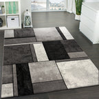 Area Rug Brilliance with Geometric Squares in Black White, front view - House Of Avana