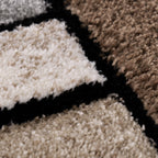 Area Rug Brilliance with Geometric Squares in Brown Beige, back view - House Of Avana