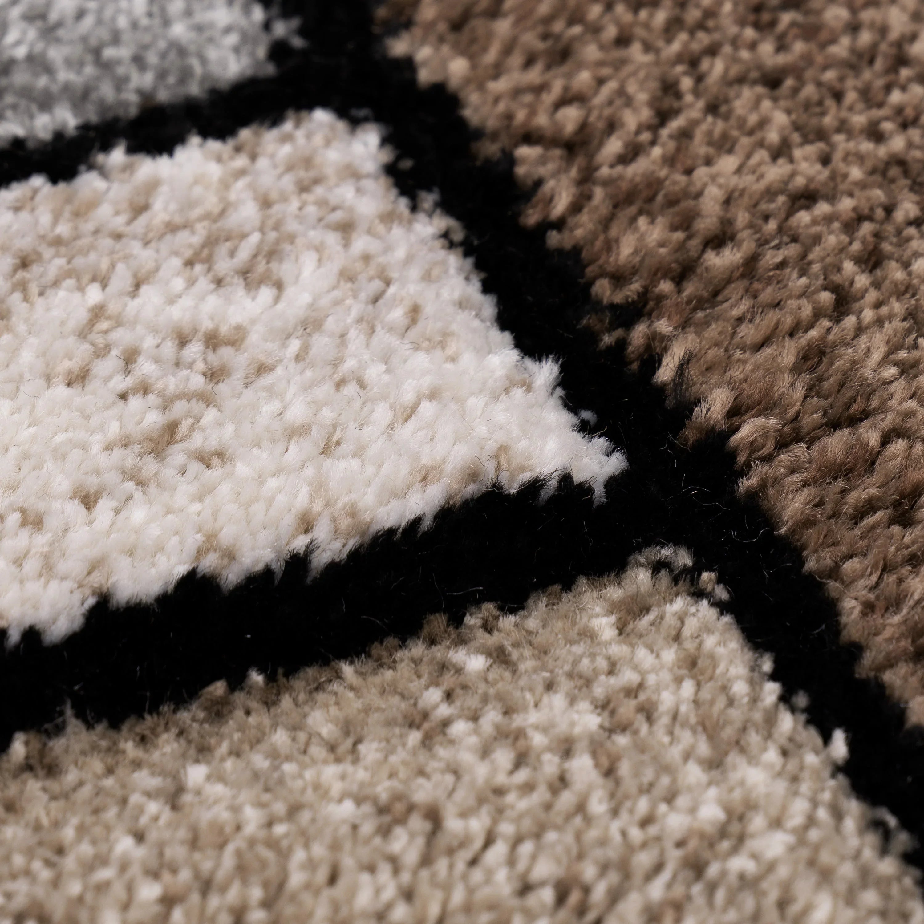 Area Rug Brilliance with Geometric Squares in Brown Beige, back view - House Of Avana
