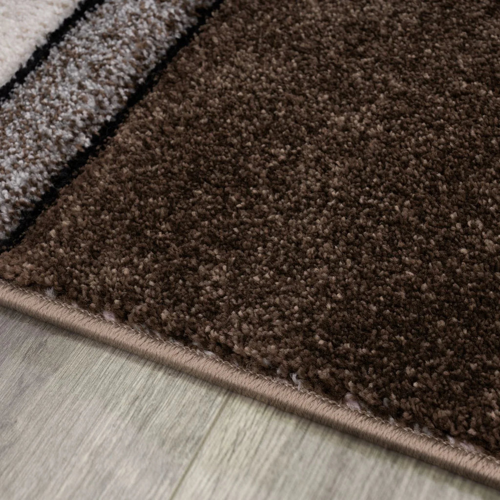 Area Rug Brilliance with Geometric Squares in Brown Beige, side view - House Of Avana