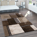 Area Rug Brilliance with Geometric Squares in Brown Beige, lifestyle image - House Of Avana