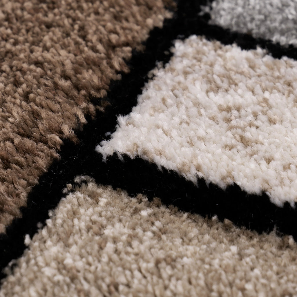 Area Rug Brilliance with Geometric Squares in Brown Beige, top view - House Of Avana