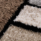 Area Rug Brilliance with Geometric Squares in Brown Beige, top view - House Of Avana