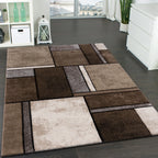 Area Rug Brilliance with Geometric Squares in Brown Beige, front view - House Of Avana