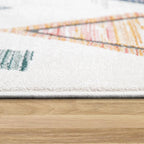 Area Rug Cream Low-pile Boho Style Colorful Diamond Pattern, side view - House Of Avana