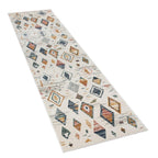 Area Rug Cream Low-pile Boho Style Colorful Diamond Pattern, angled view - House Of Avana