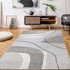 Area Rug Fiesta with Abstract Artistic Pattern in Beige and Grey, front view - House Of Avana