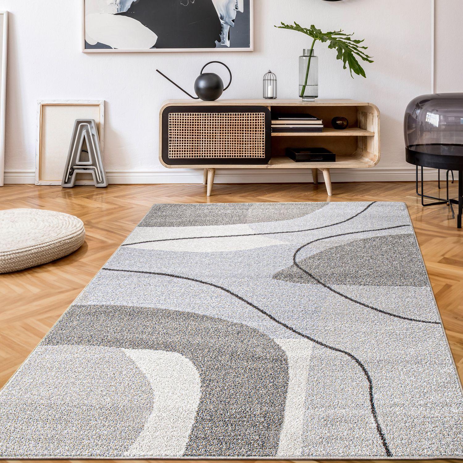 Area Rug Fiesta with Abstract Artistic Pattern in Beige and Grey, front view - House Of Avana