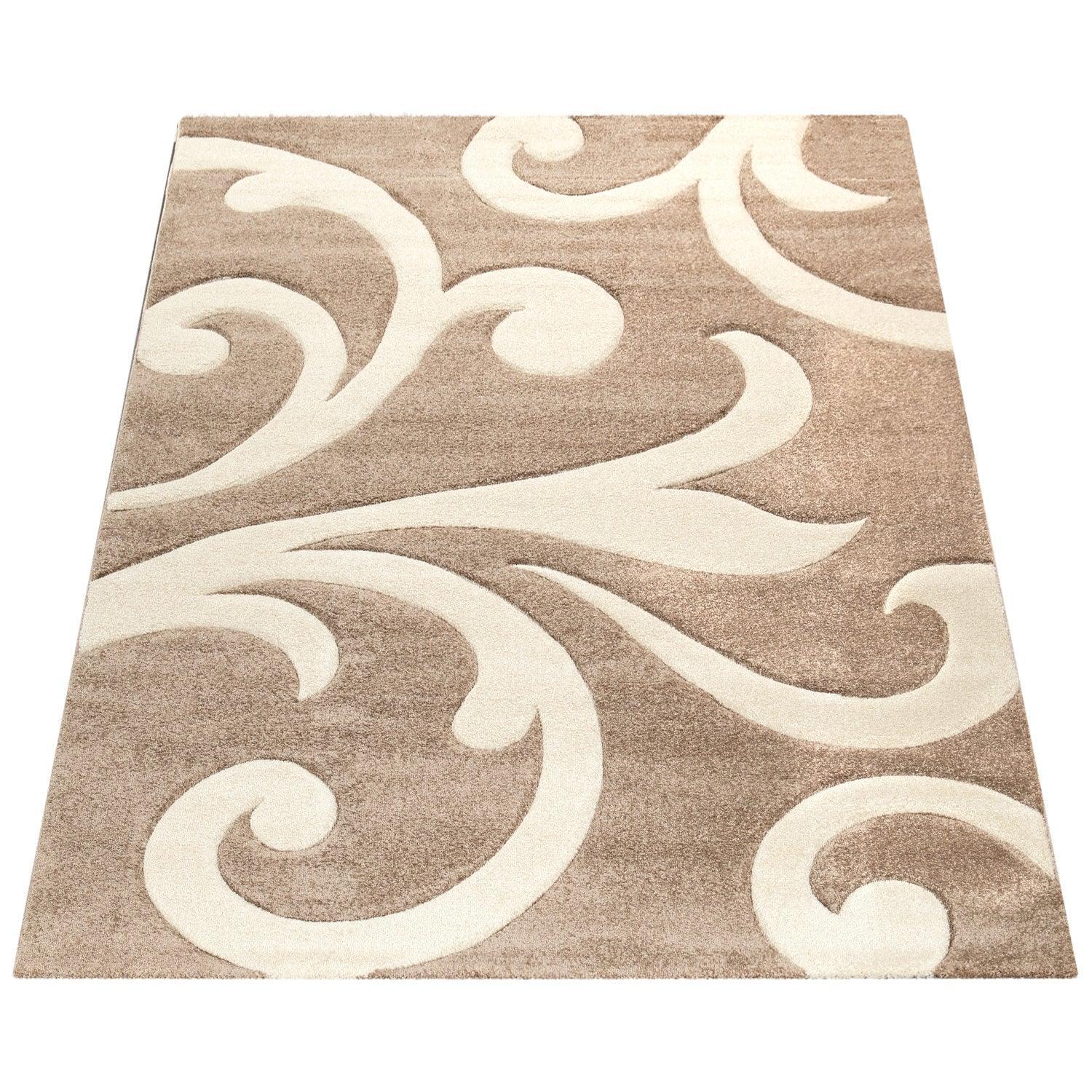 Area Rug Lafleur Modern Floral Pattern with Contour Cut - Beige, lifestyle image - House Of Avana