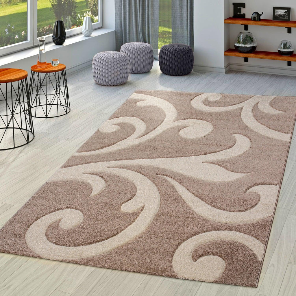 Area Rug Lafleur Modern Floral Pattern with Contour Cut - Beige, front view - House Of Avana