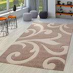 Area Rug Lafleur Modern Floral Pattern with Contour Cut - Beige, front view - House Of Avana