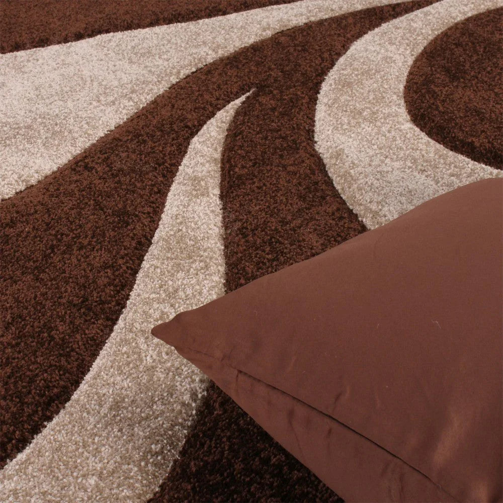 Area Rug Lafleur Modern Floral Pattern with Contour Cut - Brown, detail shot - House Of Avana