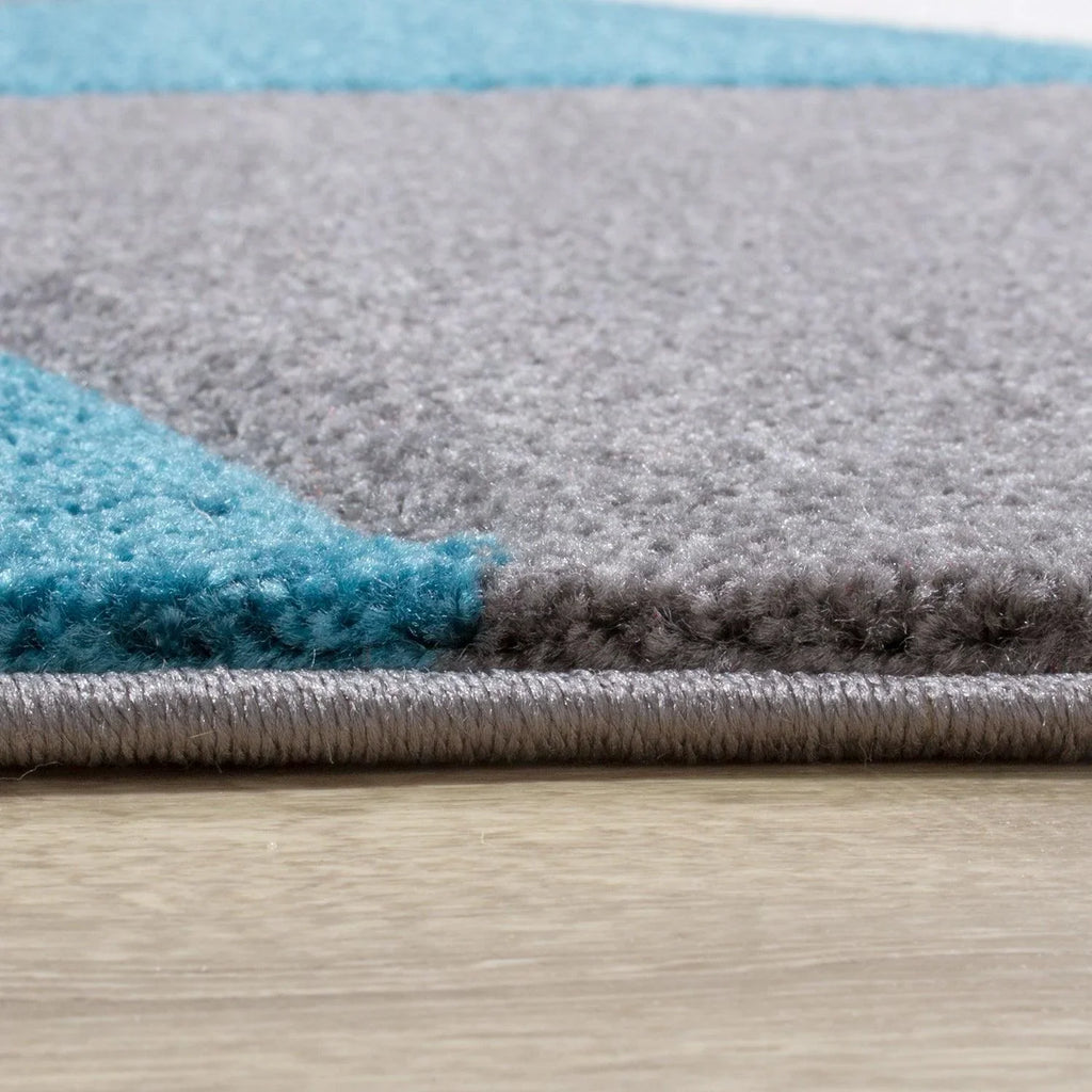 Area Rug Madeira Abstract Curved Pattern - Grey Blue, side view - House Of Avana