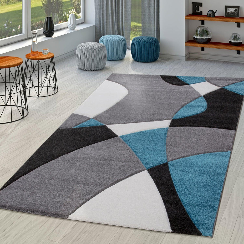 Area Rug Madeira Abstract Curved Pattern - Grey Blue, detail shot - House Of Avana