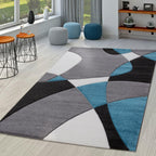 Area Rug Madeira Abstract Curved Pattern - Grey Blue, detail shot - House Of Avana
