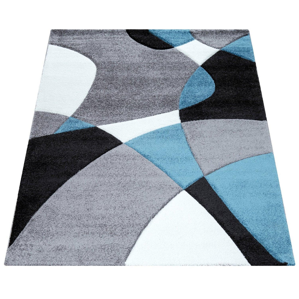 Area Rug Madeira Abstract Curved Pattern - Grey Blue, top view - House Of Avana