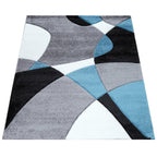 Area Rug Madeira Abstract Curved Pattern - Grey Blue, top view - House Of Avana