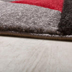 Area Rug Madeira Abstract Curved Pattern - Grey Red, back view - House Of Avana