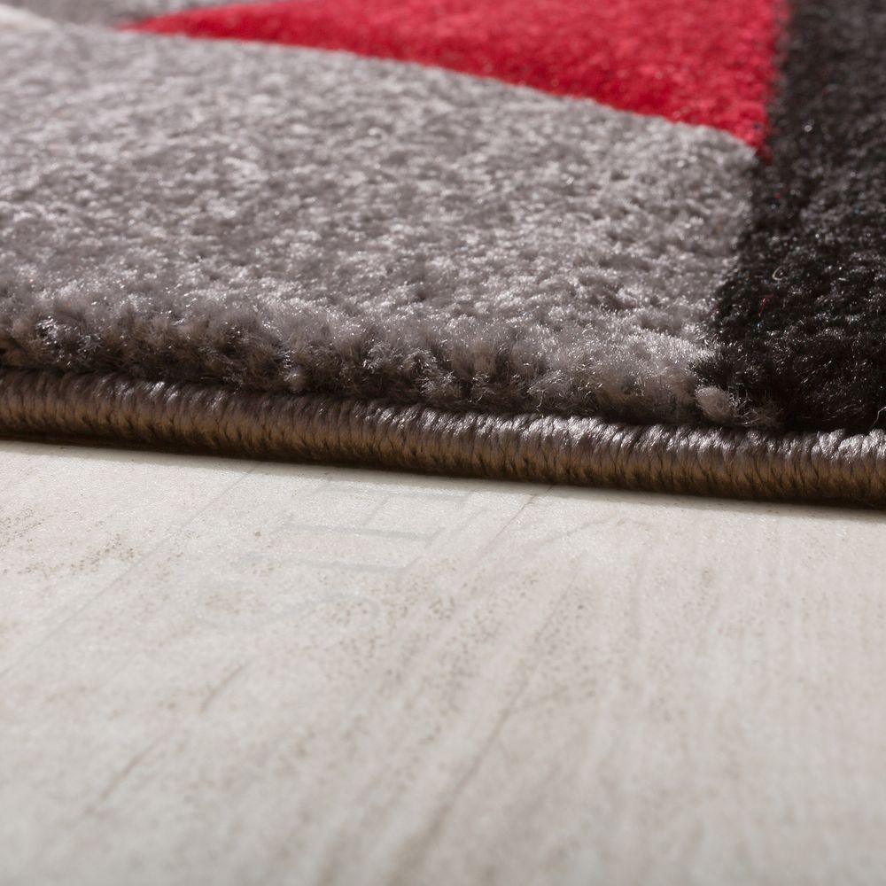 Area Rug Madeira Abstract Curved Pattern - Grey Red, back view - House Of Avana