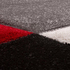 Area Rug Madeira Abstract Curved Pattern - Grey Red, side view - House Of Avana